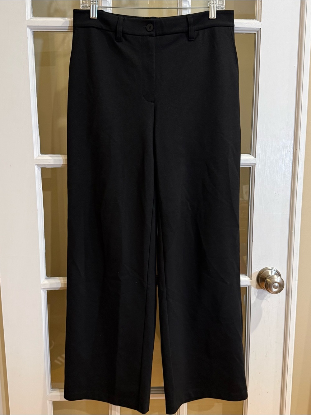 Eileen Fisher Black Wide Leg Tencel Business Pants Elastic Back Trouser Front